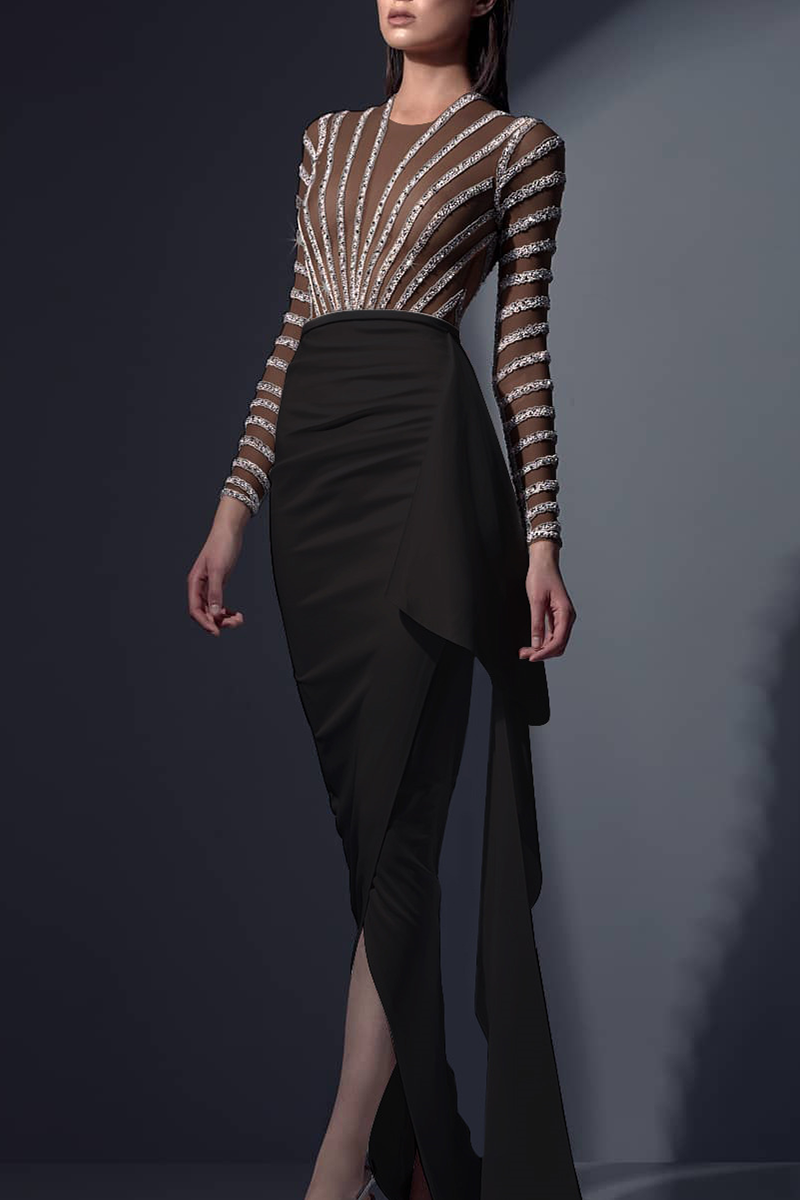 Elegant Solid See-through Asymmetrical O Neck Evening Dress Dresses - View 5 | VelvetHem