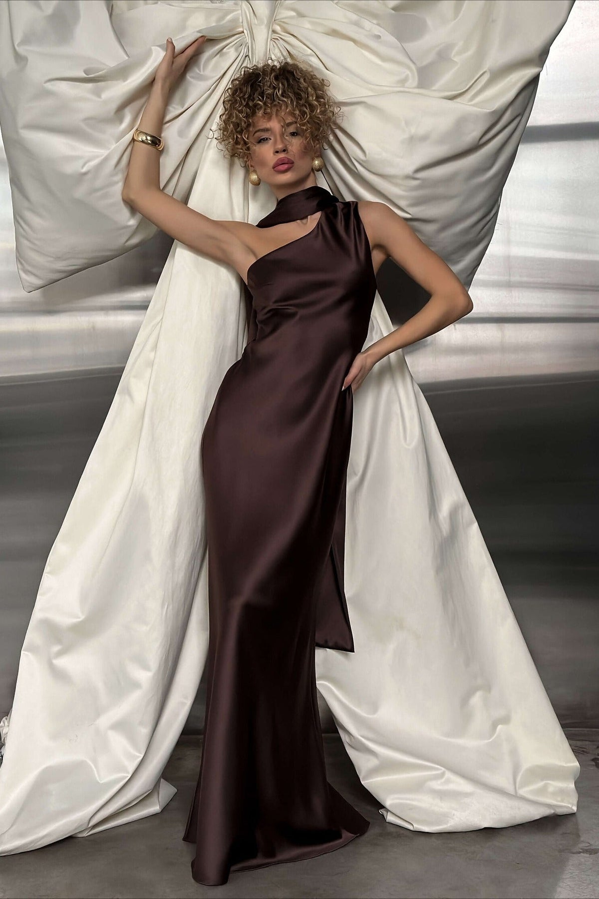 One Shoulder Fitted Silk Dress - View 6 | VelvetHem
