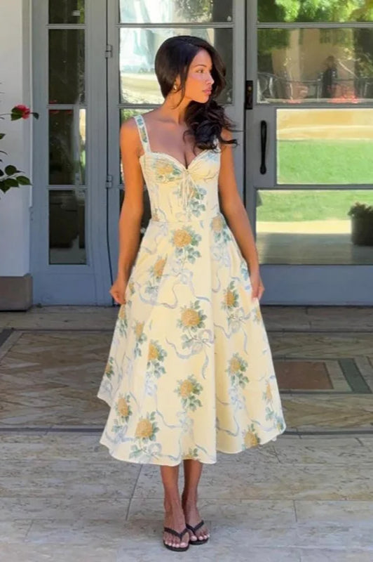 Spaghetti Strap Print Pleated Floral Dress - View 8 | FashionDia