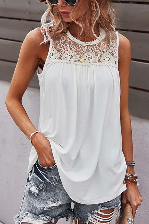 Crochet Lace Patchwork Casual Tank Top