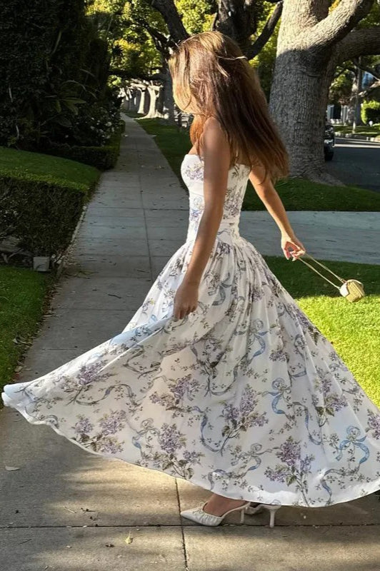 Print Pleated Spaghetti Maxi Dress - View 6 | FashionDia