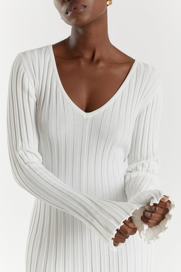 Luisa Elevated Knitted Midi Dress with V Neck and Sleeves Boutique Collection