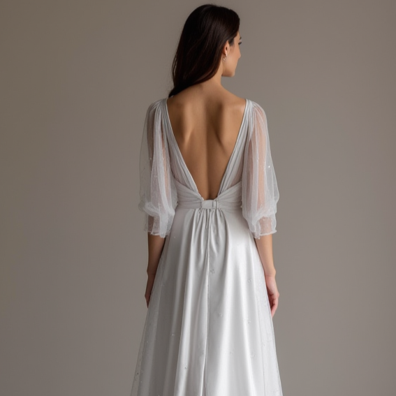 Classic Grey Evening Dress & Prom Dress with Bold Train for Maximum Drama