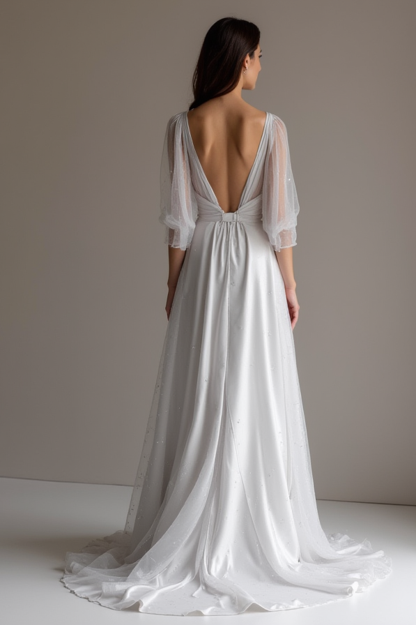 Classic Grey Evening Dress & Prom Dress with Bold Train for Maximum Drama