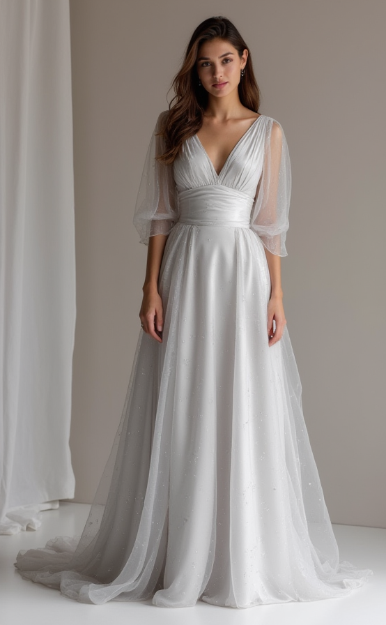 Classic Grey Evening Dress & Prom Dress with Bold Train for Maximum Drama