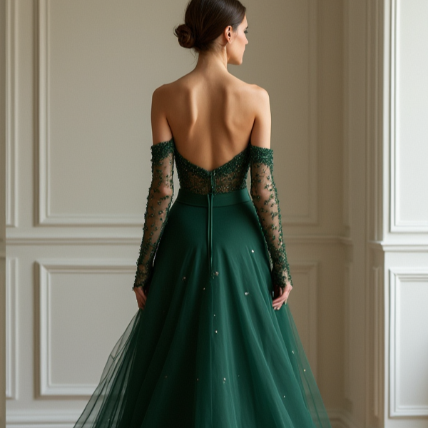 Sleek Green Evening Dress & Prom Dress with Subtle Sparkle for a Chic Look
