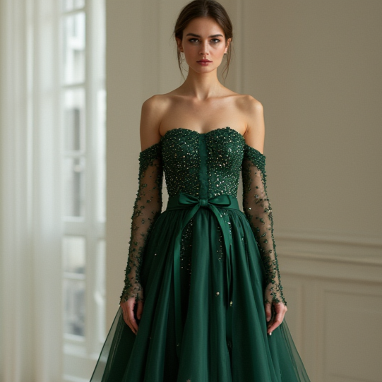Sleek Green Evening Dress & Prom Dress with Subtle Sparkle for a Chic Look