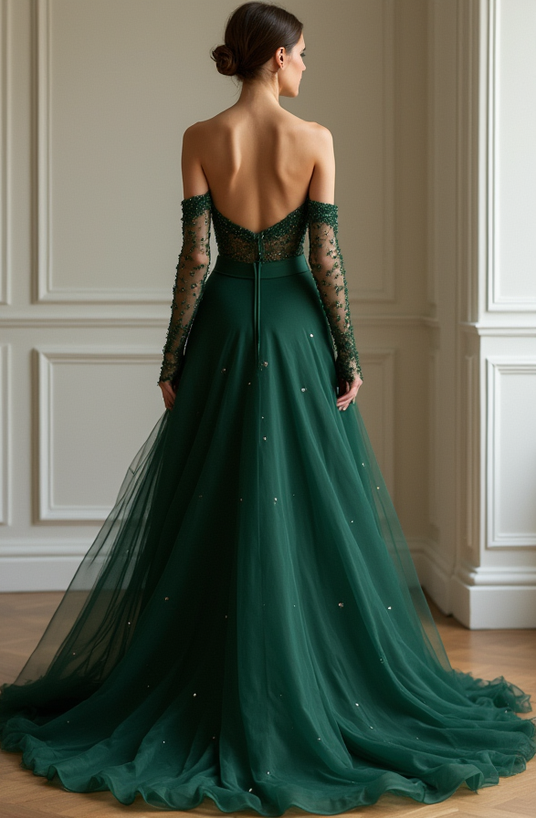 Sleek Green Evening Dress & Prom Dress with Subtle Sparkle for a Chic Look