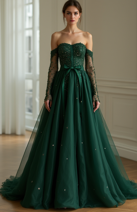 Sleek Green Evening Dress & Prom Dress with Subtle Sparkle for a Chic Look