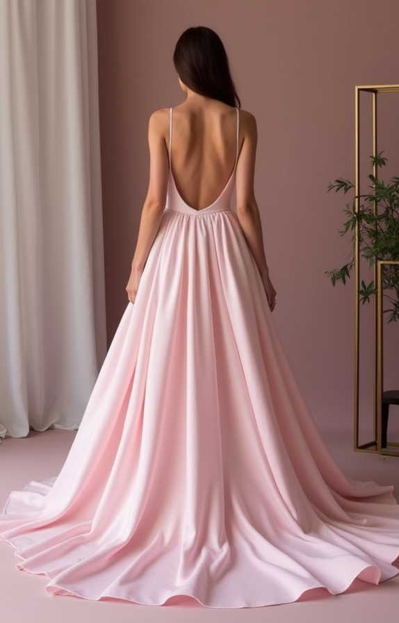 Romantic Pink Evening Dress & Prom Dress with Long Bell Sleeves