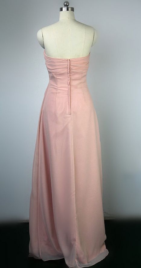 Sweet Pale Pink A-Line Strapless Chiffon Long Prom & Evening Dress Bridesmaid Dress - View 3 | FashionDia