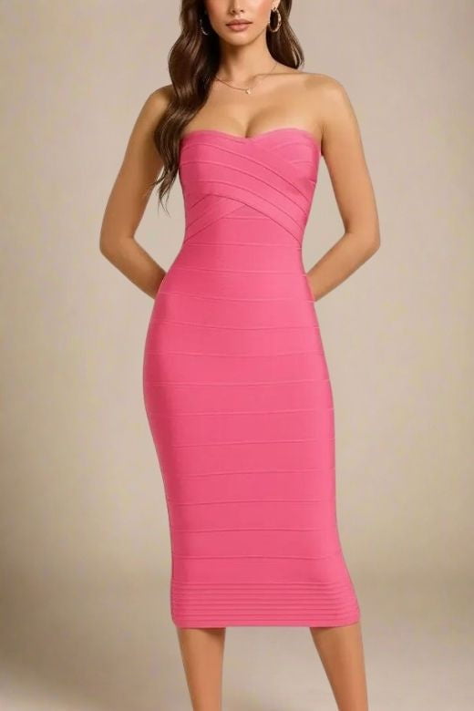 Aaliyah Bandage Midi Dress - Hot Pink