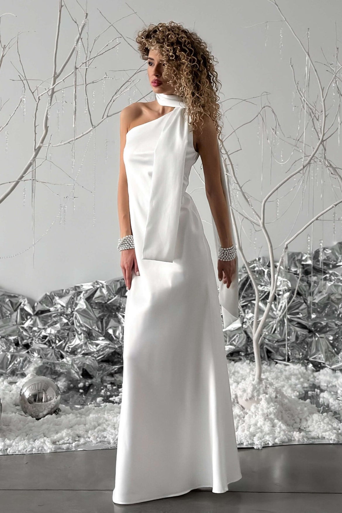 One Shoulder Fitted Silk Dress - View 3 | VelvetHem