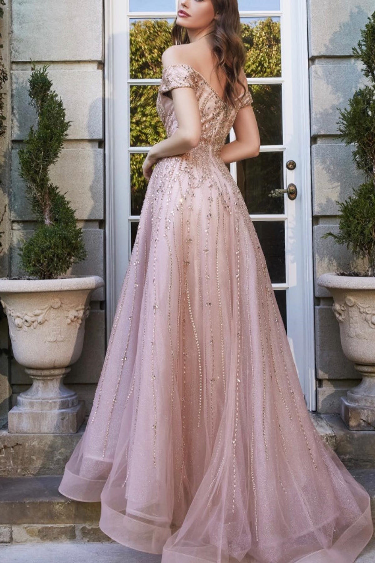 Long A-line Off-The-Shoulder Sweetheart Tulle Prom Dress With Beads - View 2 | VelvetHem