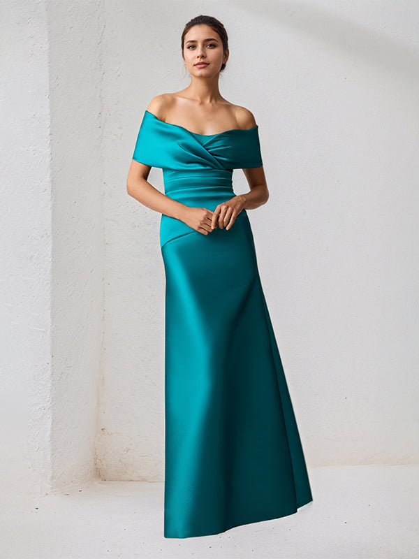 A-Line Off-the-Shoulder Floor-Length Satin Mother Of The Bride Dress - View 2 | FashionDia
