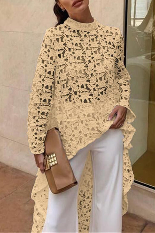 White Crochet Lace Cutout Long Sleeve Top