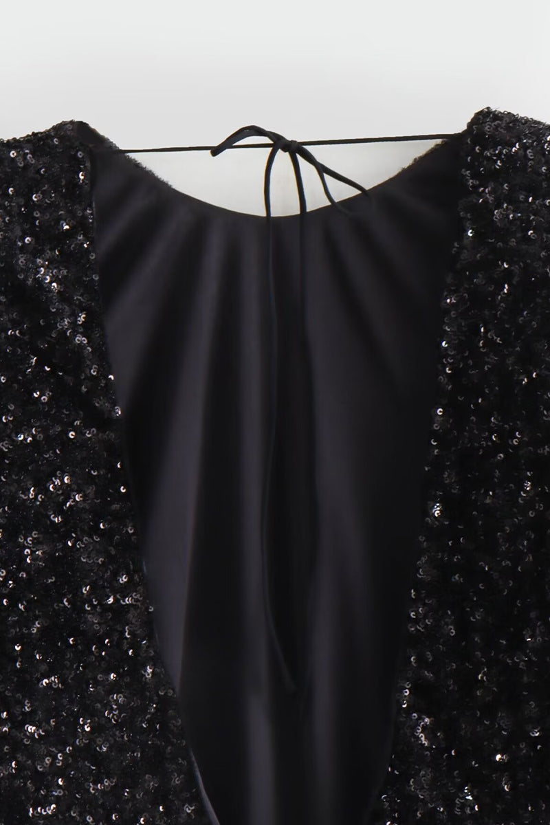 Elegant Solid Sequins Backless O Neck Evening Dresses - View 10 | VelvetHem