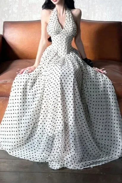 V-Neck Polka Dot Maxi Dress - View 5 | FashionDia