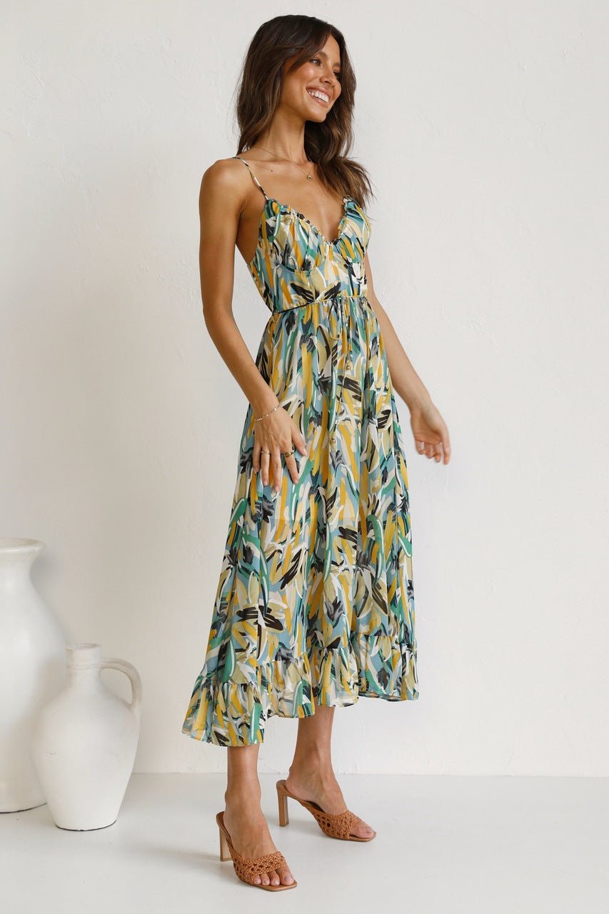 María Boutique José Printed Midi Summer Dress with Ruffle Trim Chic Silhouette Collection