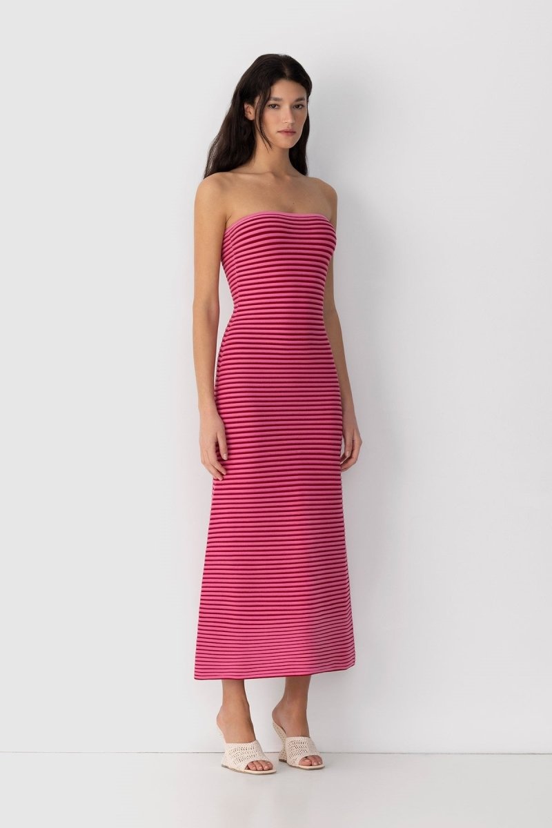 Valeria Statement Sleeveless Maxi Dress in Striped Knit Boutique Collection