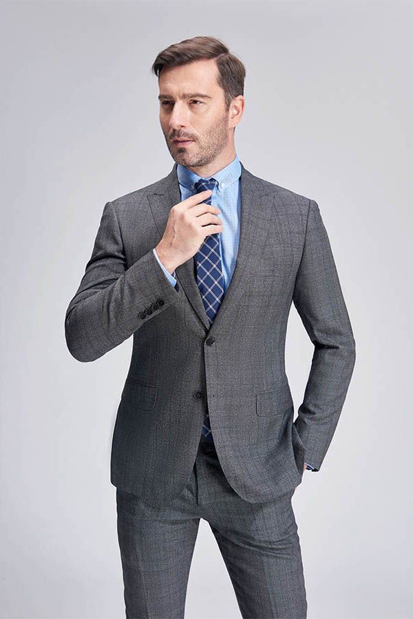 Advanced Grey Plaid Mens Suits for Business Peak Lapel Bespoke Suits for Men Sale