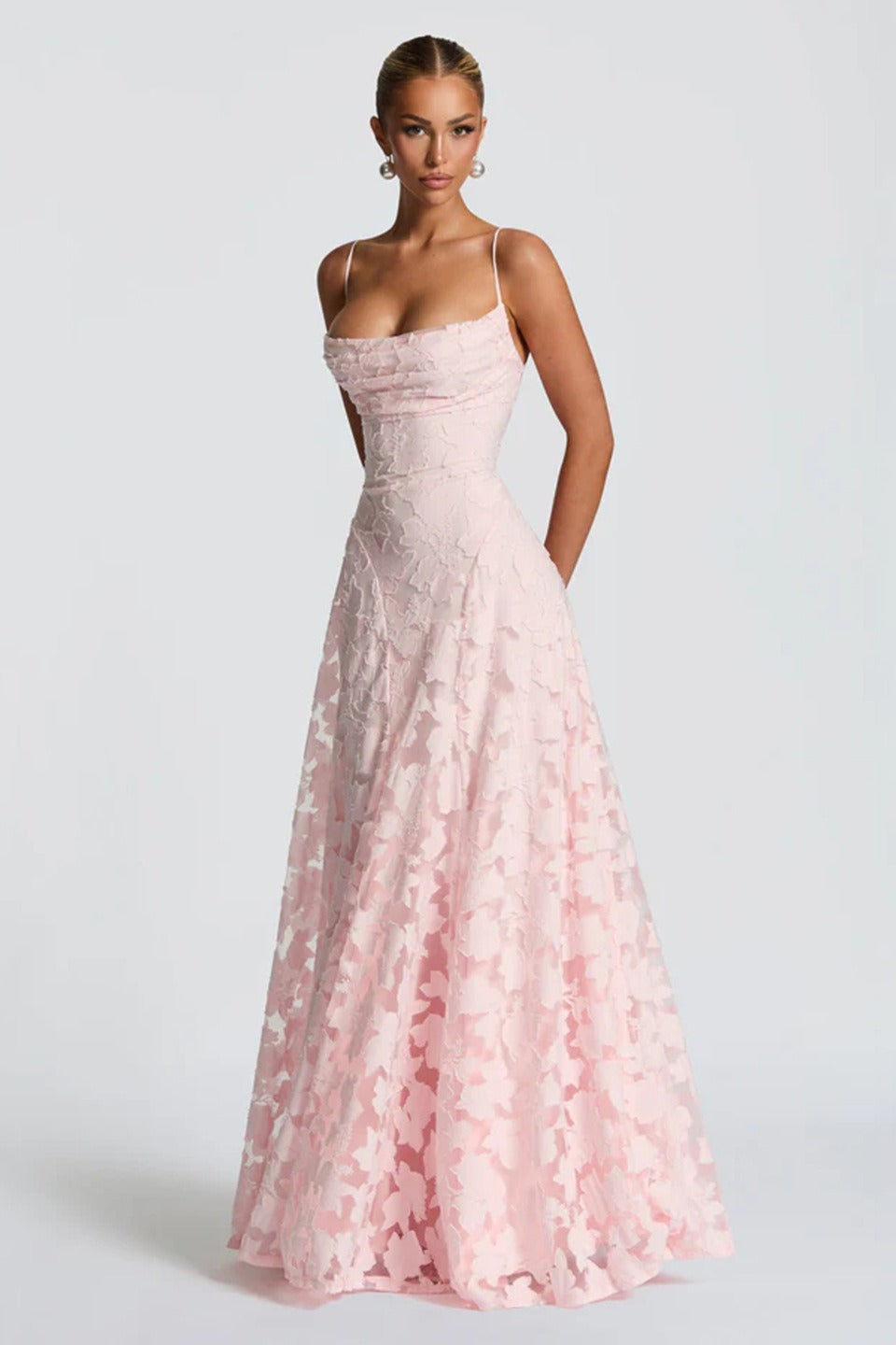 Jacquard Cami Backless Maxi Lace Dress - View 8 | VelvetHem