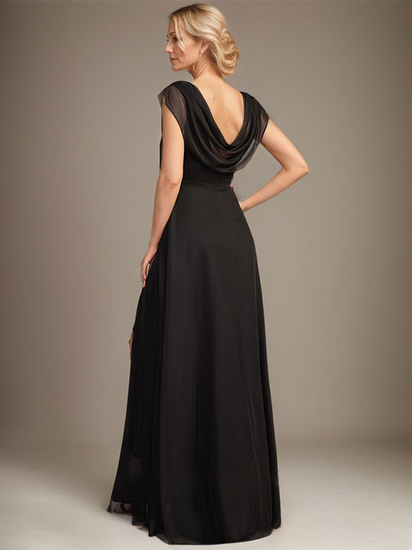 A-line Scoop Floor-Length Chiffon Mother of the Bride Dress With Pleated Beading - View 7 | FashionDia