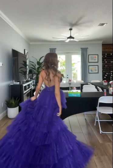 V-Neck Purple Tiered Tulle Graduation Dress Evening Dress Prom Party Dress - View 2 | FashionDia