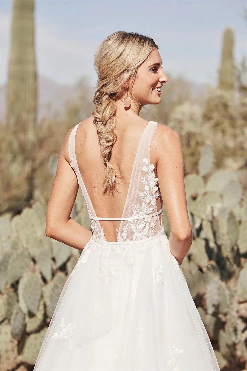 Pastrol Wedding Dresses V-neck Backless Tulle For Women 2023 Bride A-LINE Appliques Vestidos De Novia Made To Order (ZD13385)