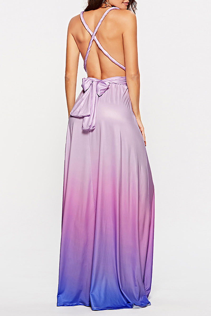 Sexy Gradual Change Bandage Contrast V Neck Evening Dress Dresses - View 3 | VelvetHem
