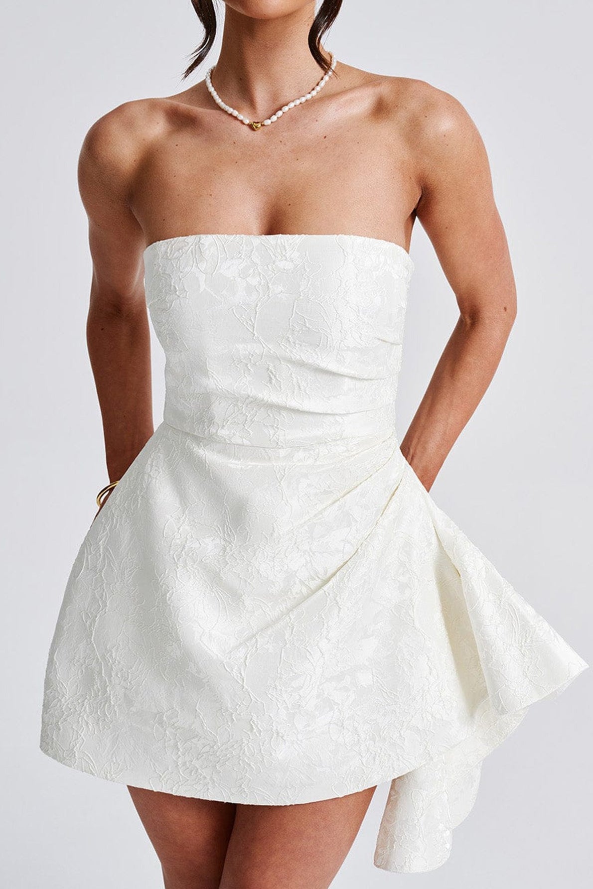 Tailored Strapless Jacquard Mini Dress for Modern Fashion Wear
