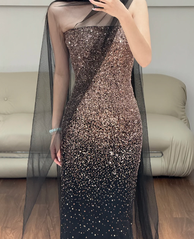 Sequin Black Sexy Prom Party Dress Birthday Outfit Shiny Evening Dress - View 2 | FashionDia