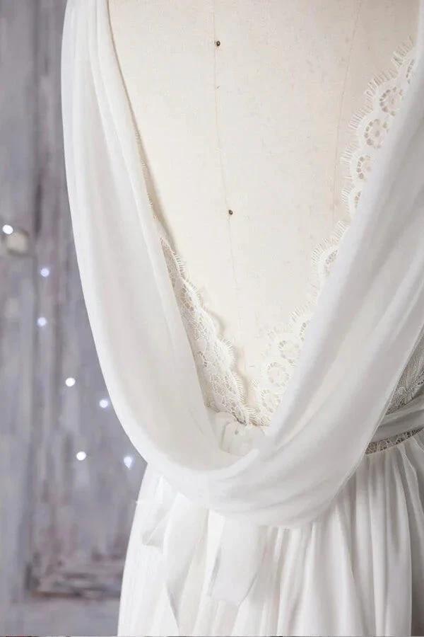 Affordable A-line Asymmetric Lace Chiffon Open Back Wedding Dress (ZD14373)