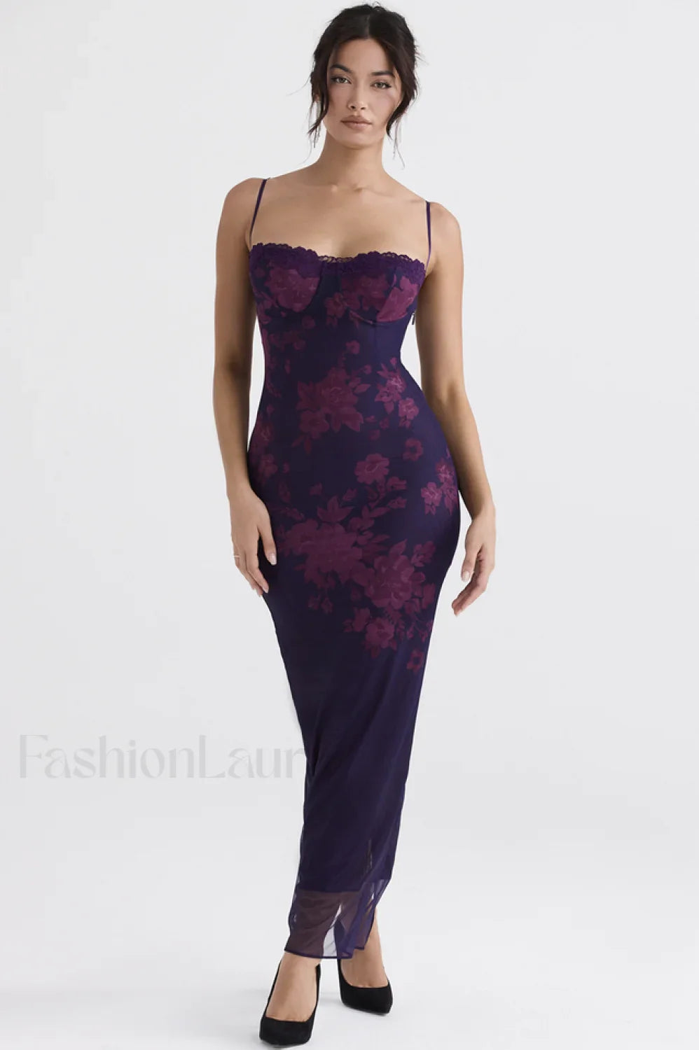 Aiza Purple Stylish Floral Dress