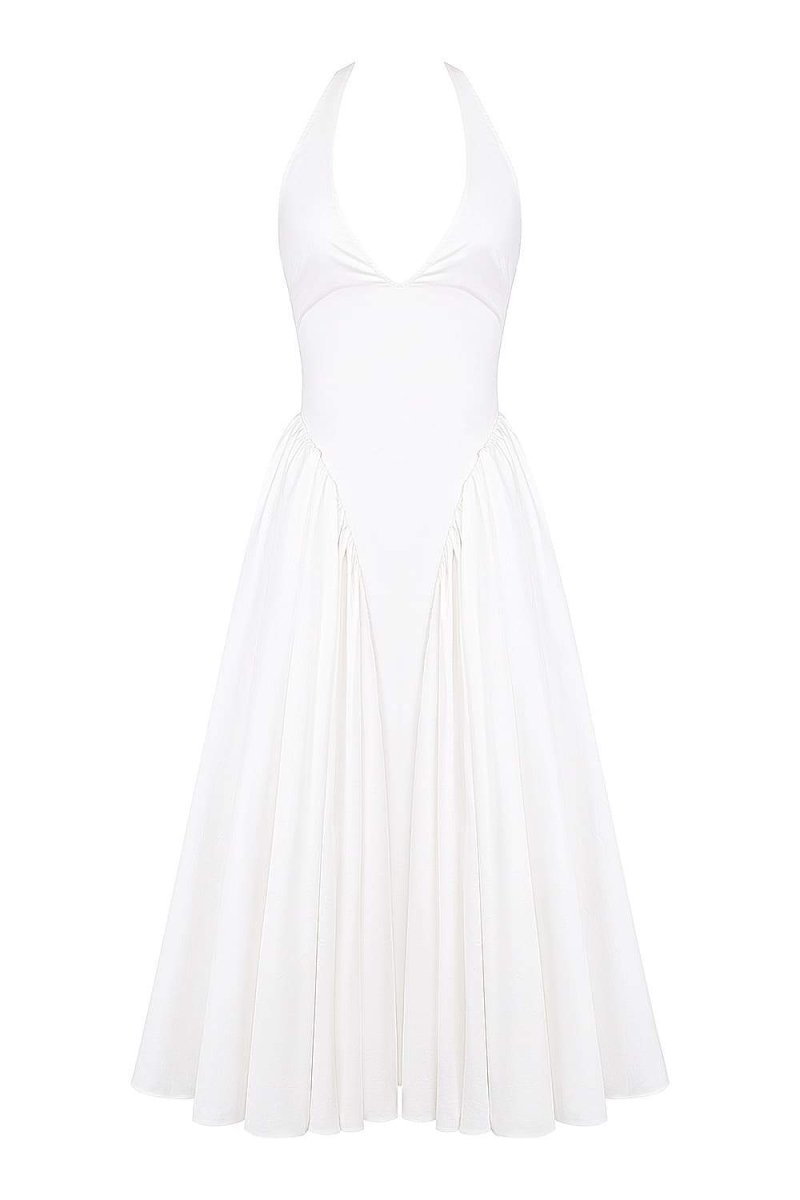 Eva Statement Neck Midi Dress with Open Back Premium Wardrobe Essential