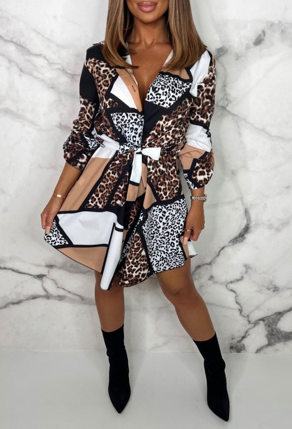 Camila Elegant Shirt Dress with Animal Prints for Women Stylish Outfit