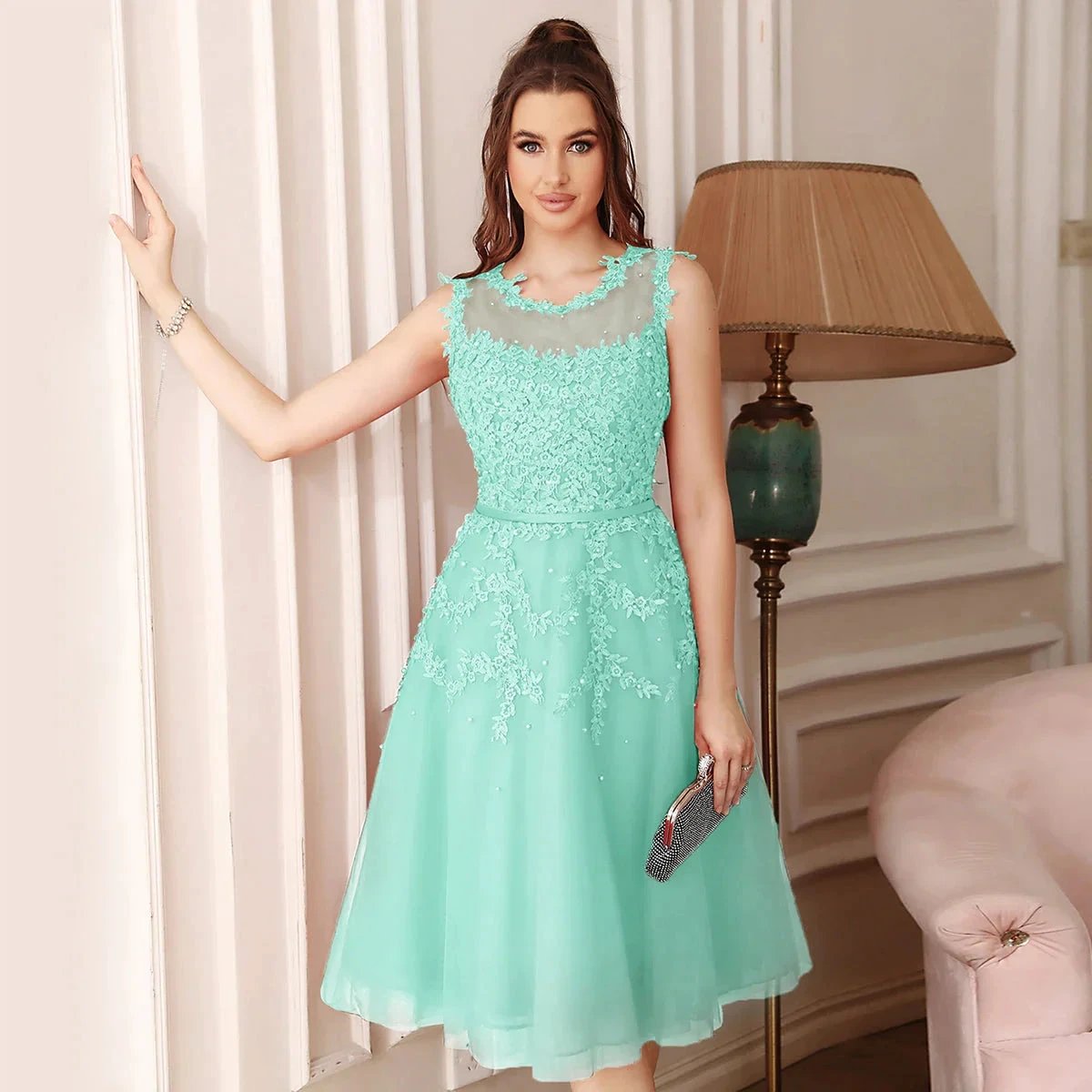 Amazing A-Line Scoop Sleeveless Lace Short Bridesmaid Dresses by misshow.com