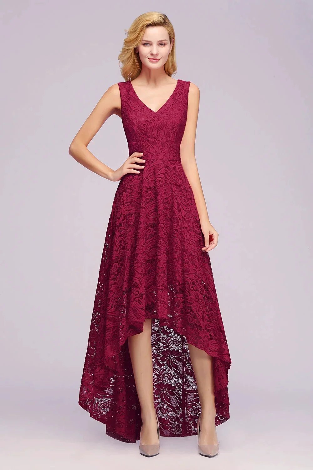 Amazing A-Line V-Neck Sleeveless Lace Bridesmaid Dress (ZD12862)