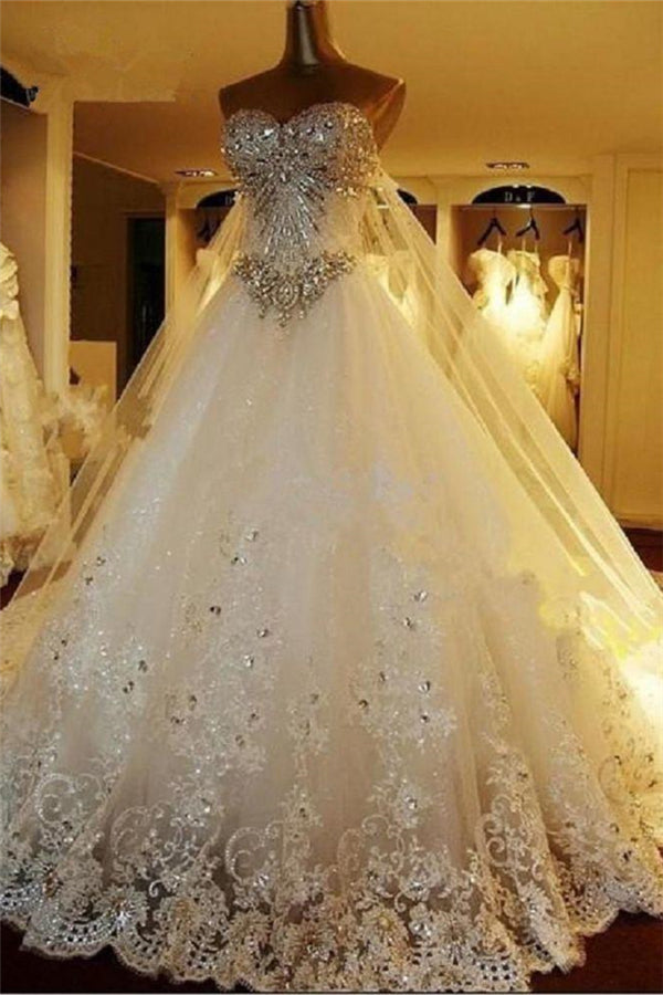 Amazing Bridal Dresses Sweetheart Appliques Crystal Beading Classic A-Line Bridal Gowns