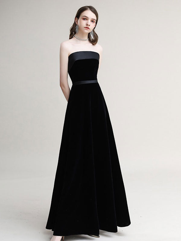 Amazing Evening Dress A-Line Strapless Velour Floor-Length Sash evening dress