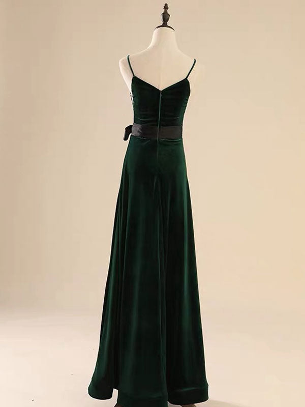 Amazing Evening Dress A-Line V-Neck Velour Floor-Length Sash Social Pageant Dresses