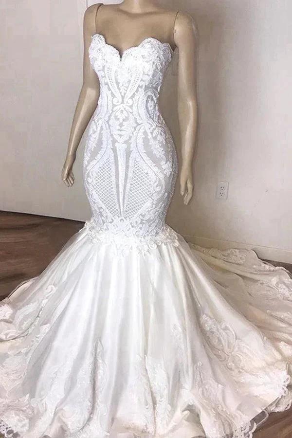 Amazing Long Mermaid Strapless Appliques Lace Wedding Dress (ZD15793)