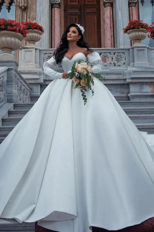 Amazing Long Princess Satin Sweetheart Wedding Dresses with Sleeves (ZD15041)