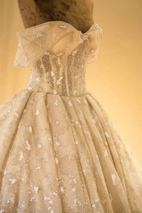 Amazing Strapless Cap sleeves Lace appliques Wedding Dress (ZD13785)