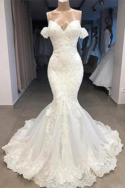 Amazing Sweetheart Appliqued Mermaid Elegant Wedding Dresses (ZD14736)
