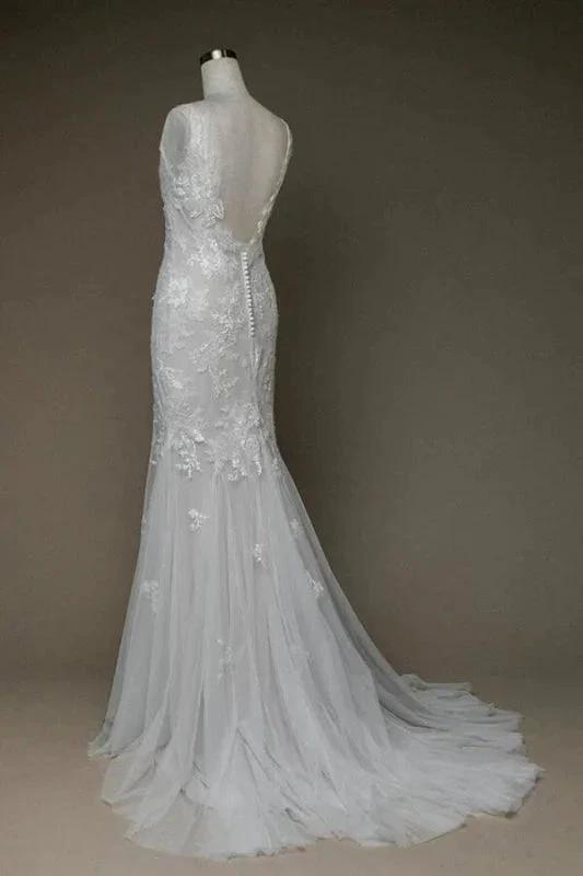 Amazing V-neck Appliques Mermaid Elegant Wedding Dresses (ZD14739)