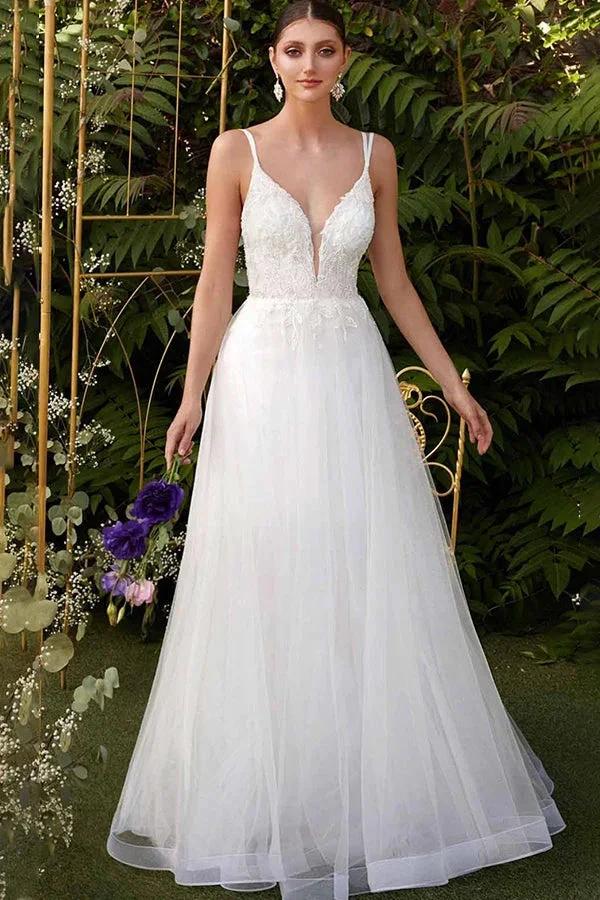 Amazing Wedding Dress Double V-Neck Tulle Designer Dress for Bride (ZD13838)