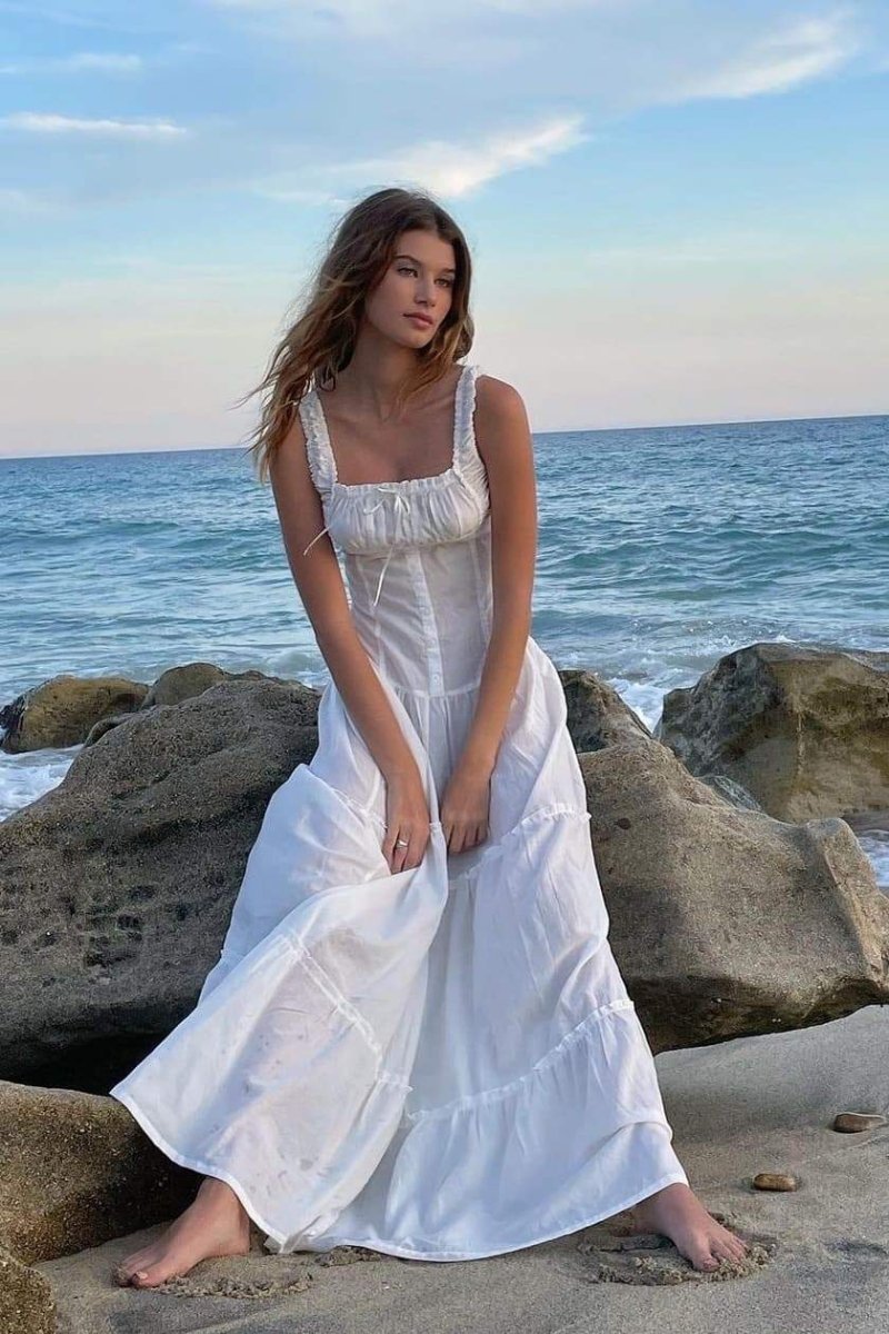 Luisa Minimalist Semi Sheer Maxi Dress with Ruffles Designer Edit