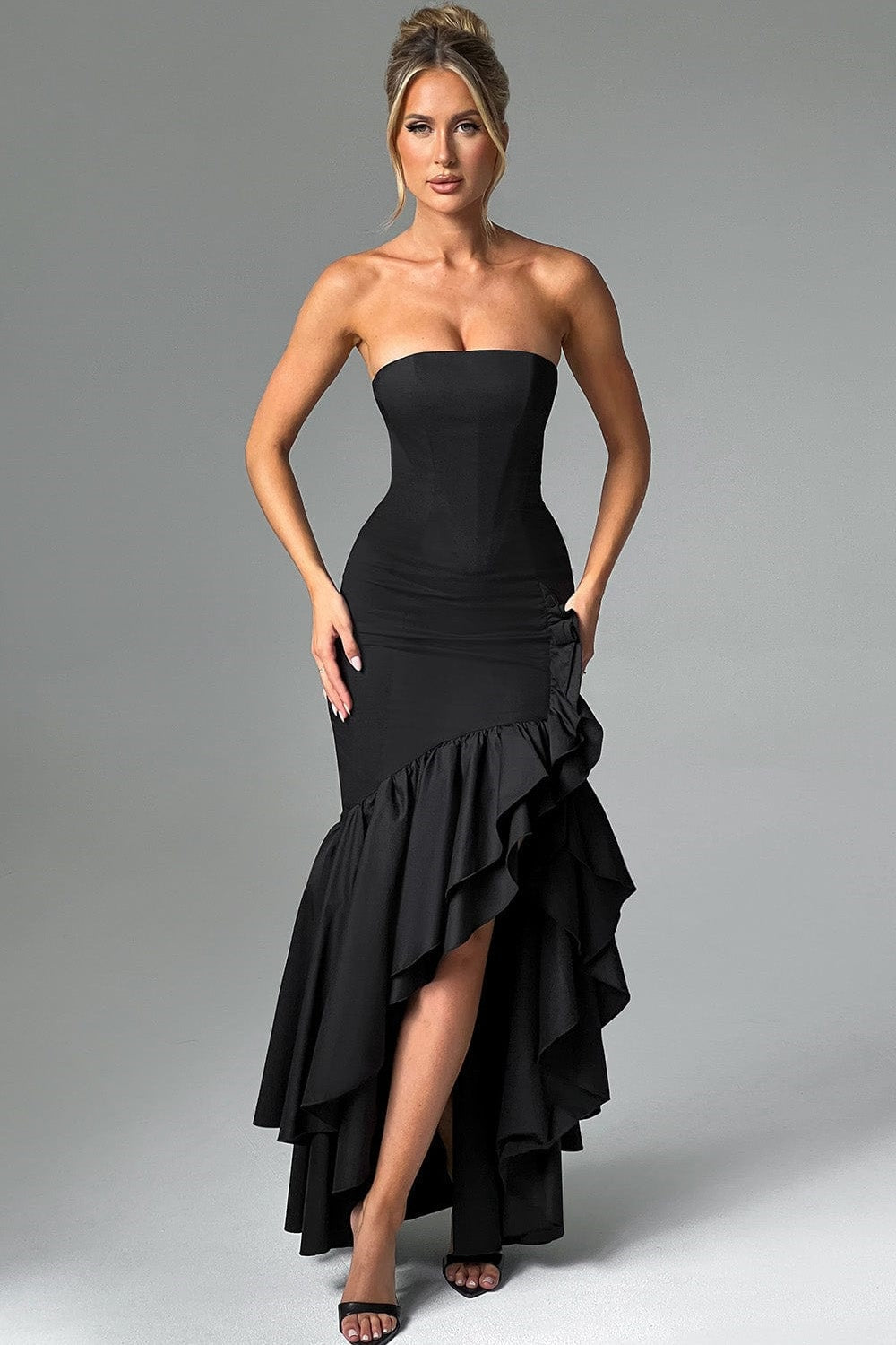 Daphne Asymmetrical Ruffle Maxi Dress