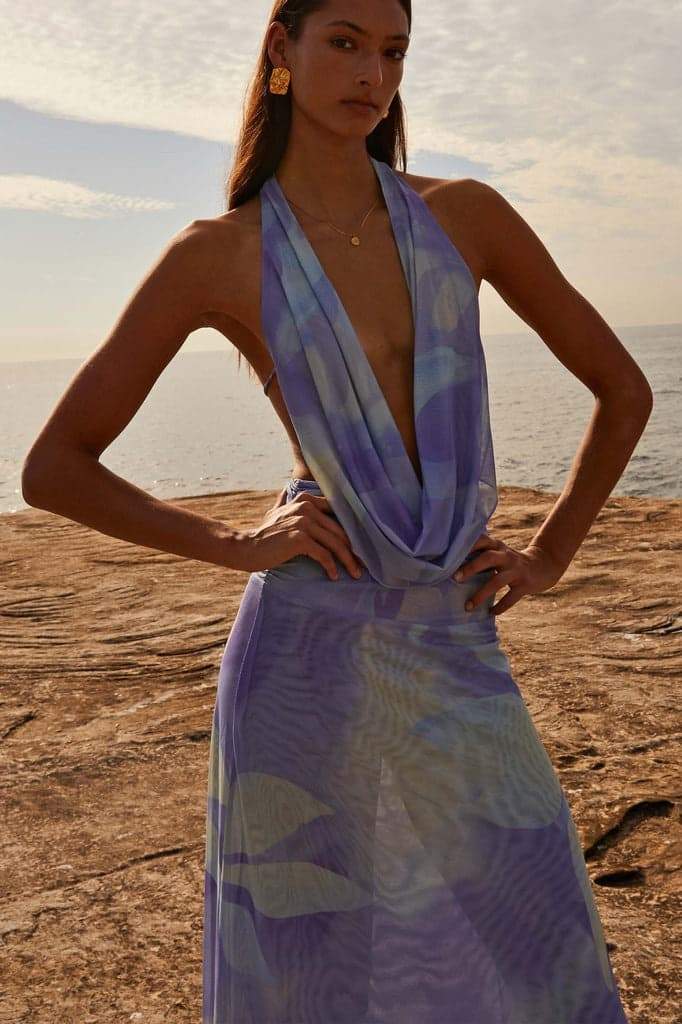 Petra Minimalist Printed Halterneck Maxi Dress Premium Wardrobe Essential